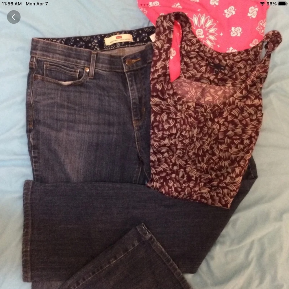 Lot of 3 Womens Clothing Levi’s  525 Jeans size 14M, and 2 summer tops XL Lot